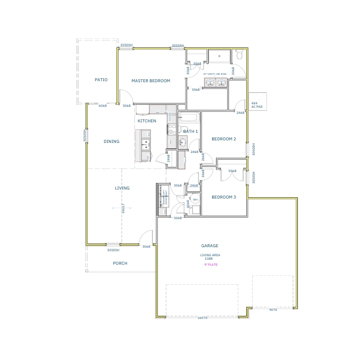 Liberty Communities Rushmore 3 Car Garage Floor plan