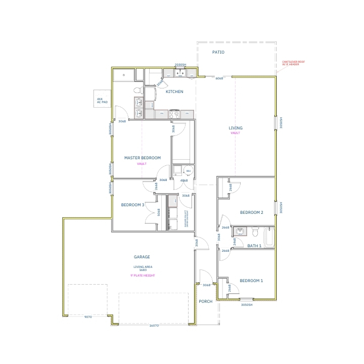 Liberty Communities Cleveland 3 Car Garage Floor plan