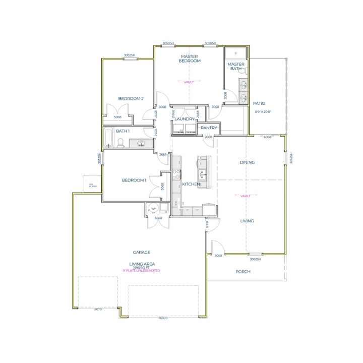 Liberty Communities Hamilton 3 Car Garage Floor plan