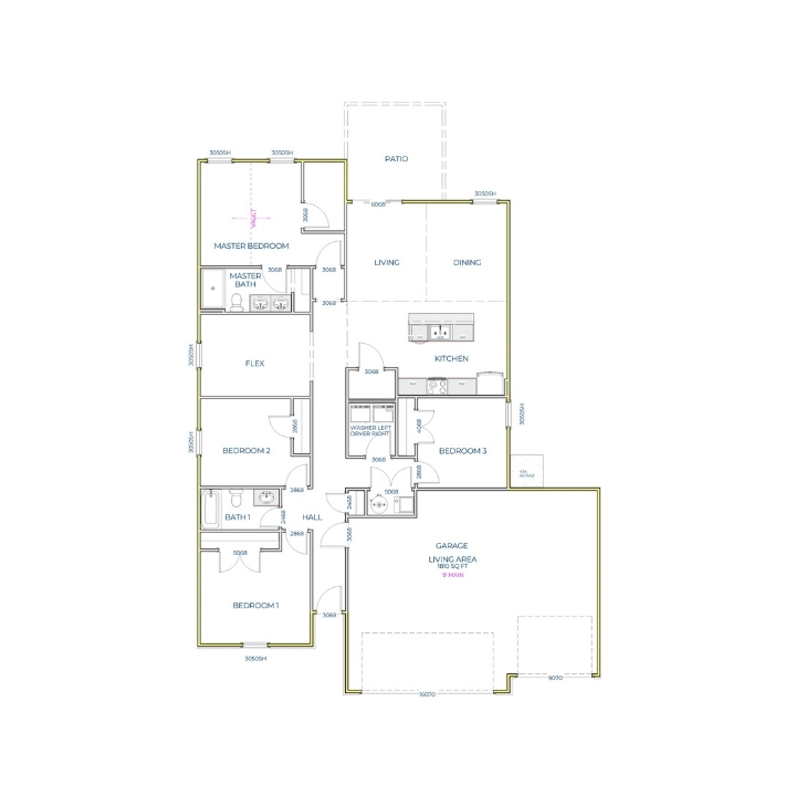 Liberty Communities Franklin 3 Car Garage Floor plan